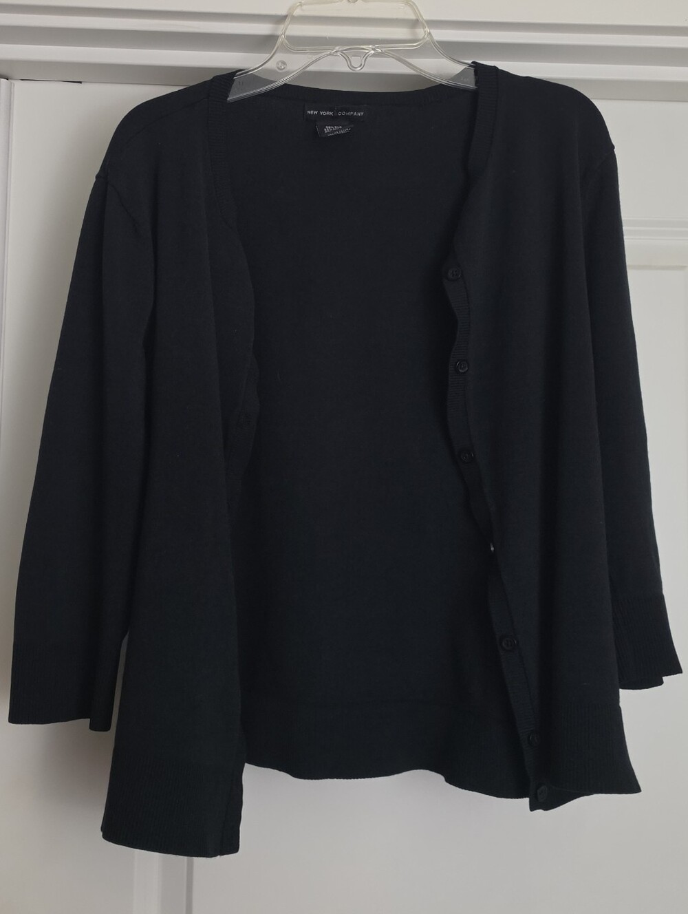 New York & Company Black Women's Silk Blend Button-Front Cardigan